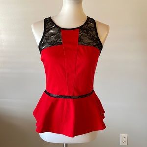 Guess Brand/Red/Black Lace Peplum Top/ Size M/FREE SHIPPING SO PRICE IS FIRM